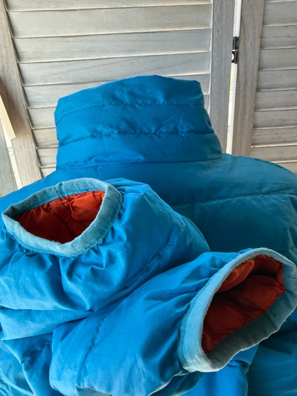 Patagonia Men's Down Sweater Blue Orange Zip Puffer Jacket Medium - Picture 6 of 7